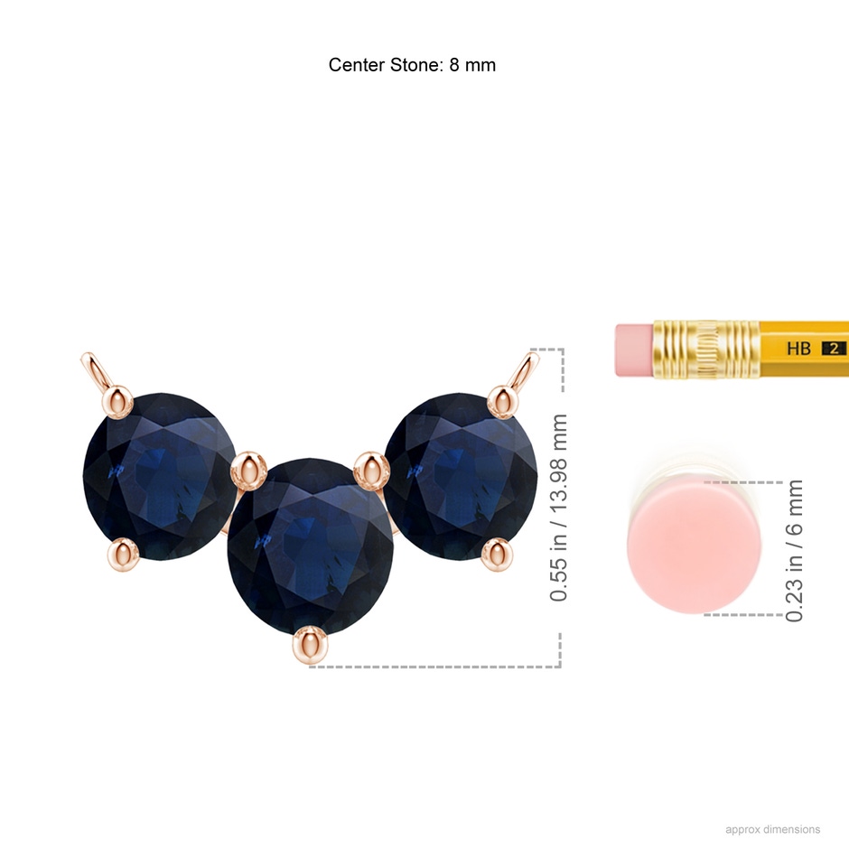8mm A Classic Trio Sapphire Necklace in Rose Gold ruler