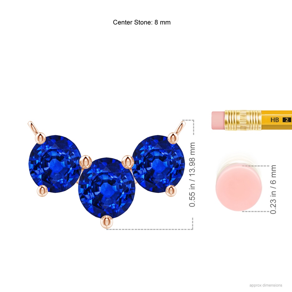 8mm Lab-Grown Classic Trio Sapphire Necklace in Rose Gold ruler