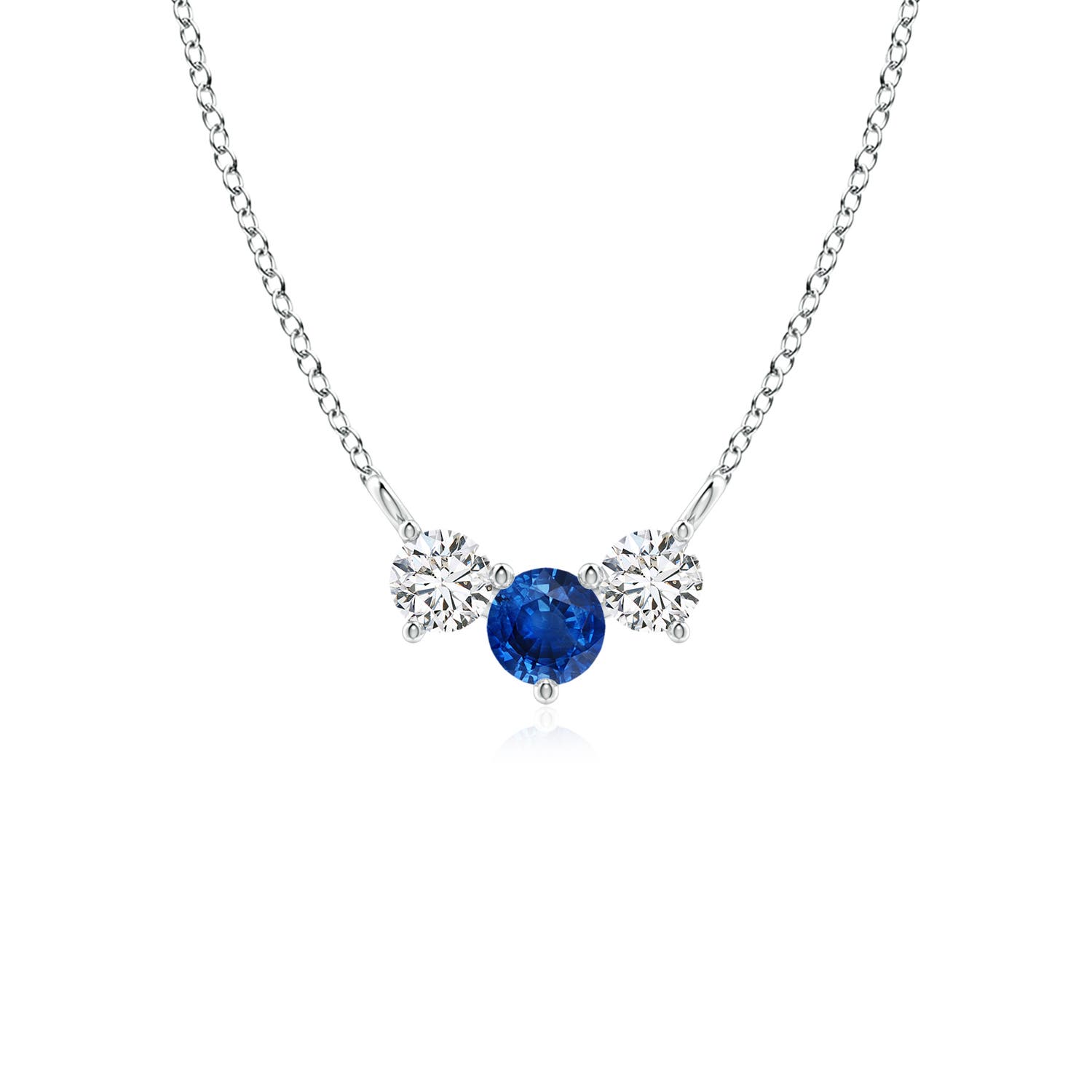 4mm AAA Classic Sapphire and Diamond Necklace in 18CT White Gold