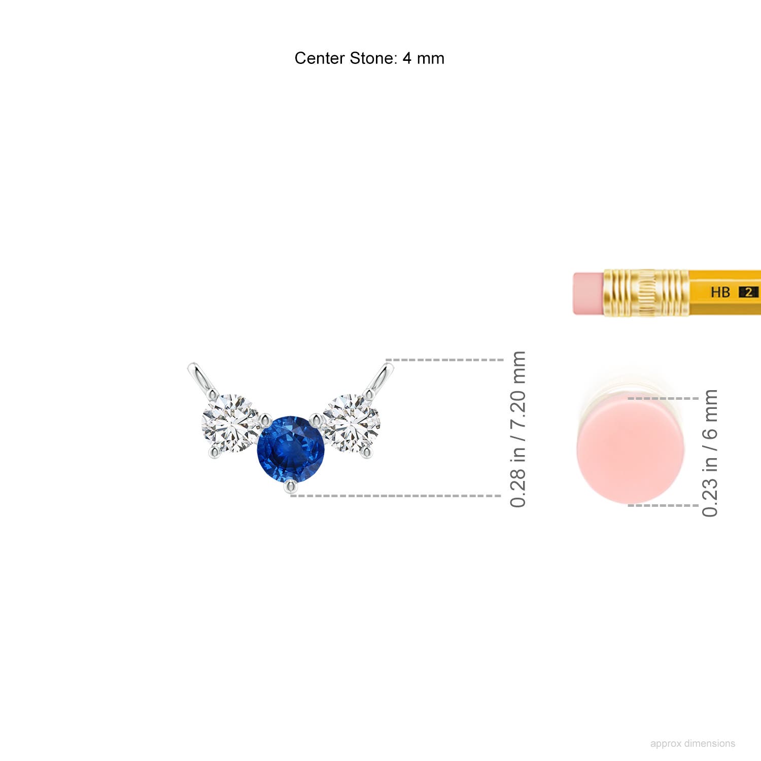 4mm AAA Classic Sapphire and Diamond Necklace in White Gold - ruler