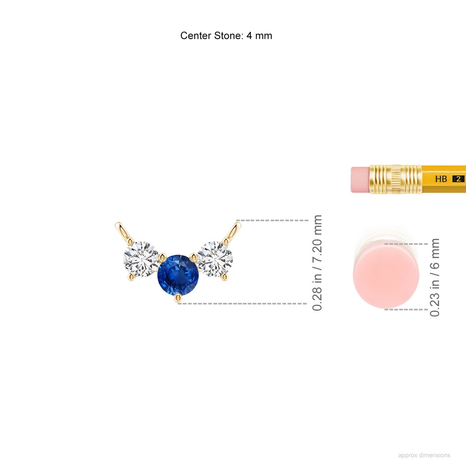 4mm AAA Classic Sapphire and Diamond Necklace in Yellow Gold ruler