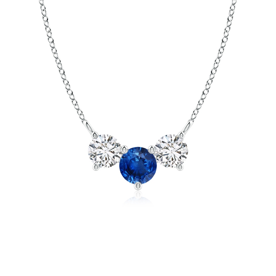 5mm AAA Classic Sapphire and Diamond Necklace in 18K White Gold 