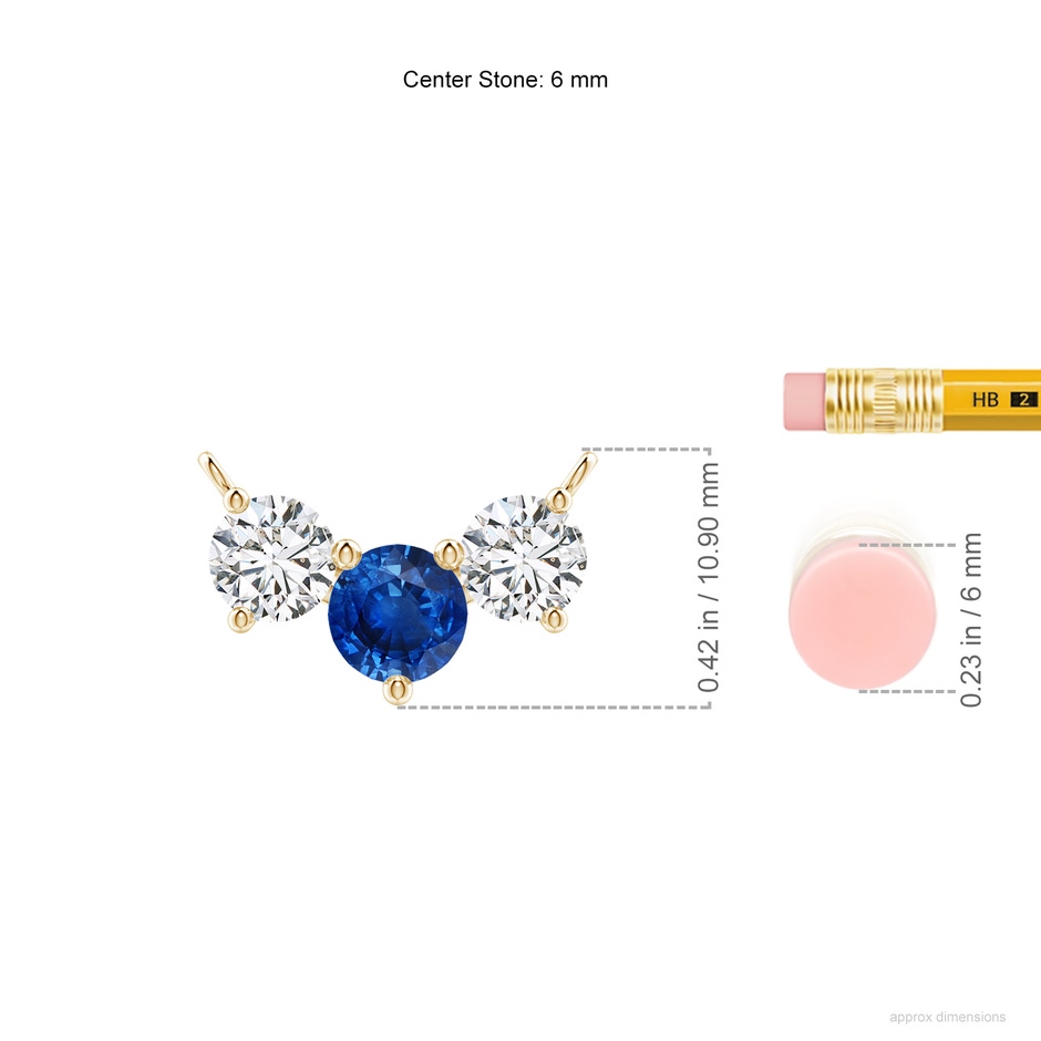 6mm AAA Classic Sapphire and Diamond Necklace in Yellow Gold ruler