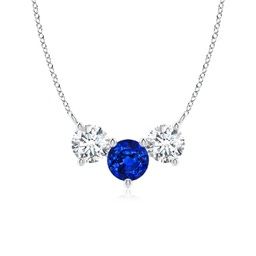 Three Stone White Gold Lab Grown Blue Sapphire Necklaces & Pendants