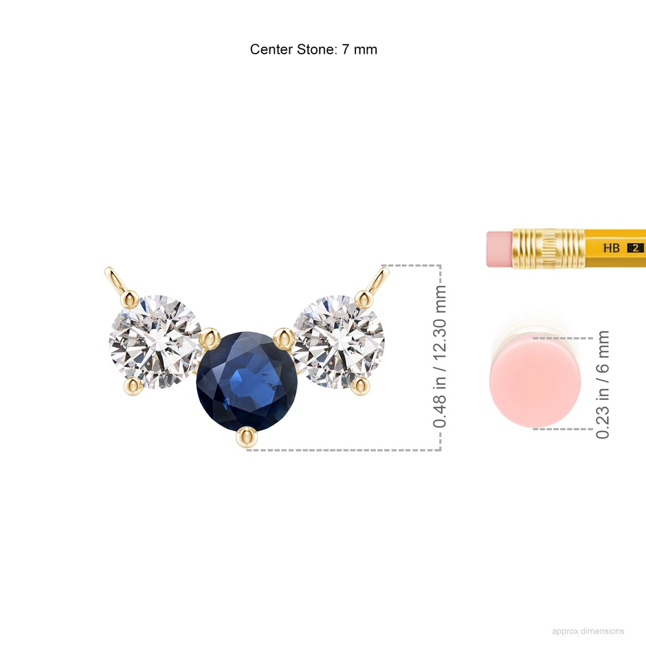 7mm AA Classic Sapphire and Diamond Necklace in Yellow Gold ruler
