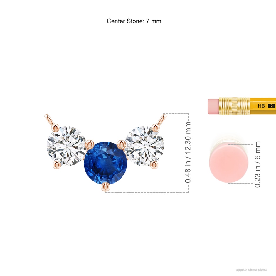 7mm AAA Classic Sapphire and Diamond Necklace in Rose Gold ruler
