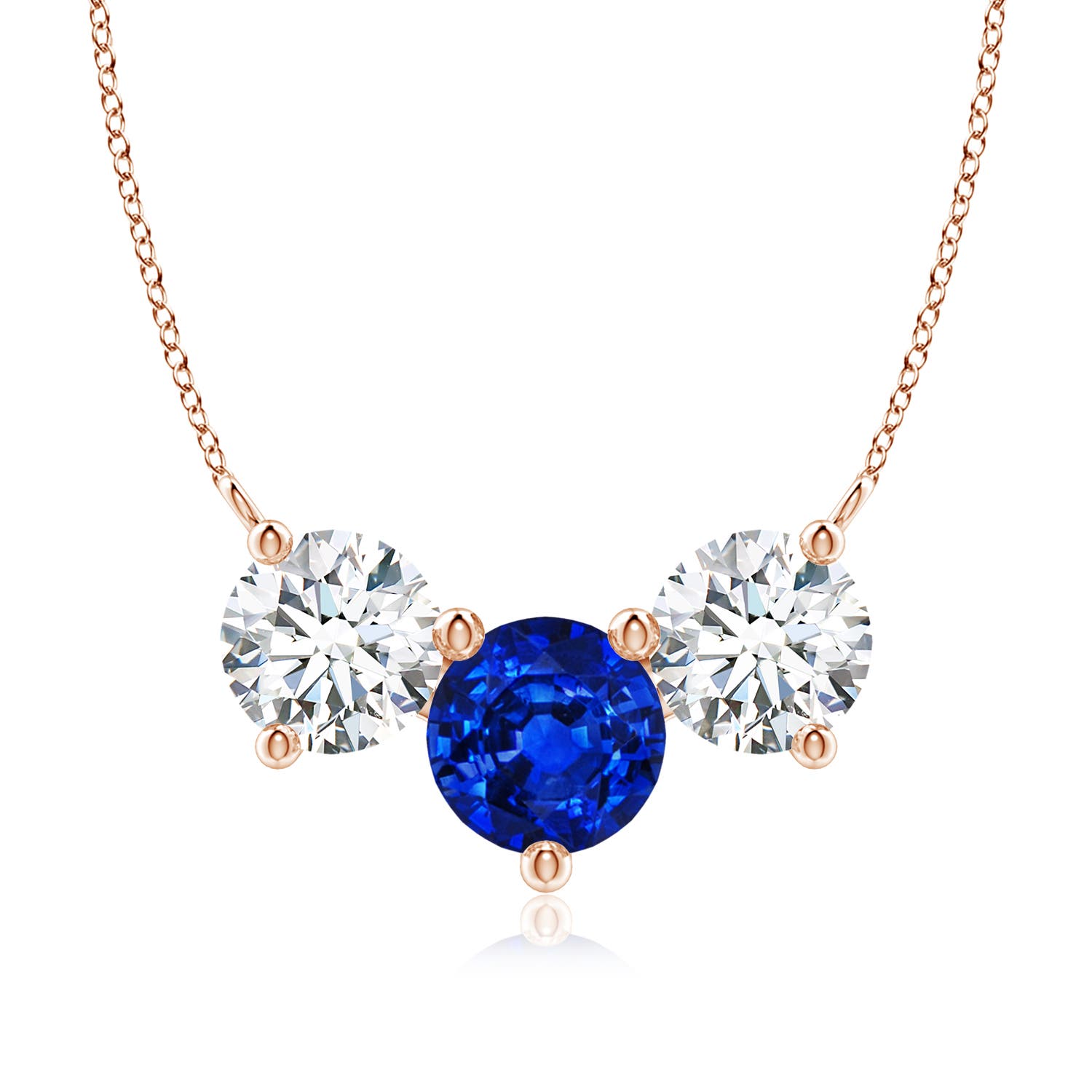 Angara 4.7 CTW Classic Trio Round Sapphire and Diamond Necklace in 14K Rose Gold
