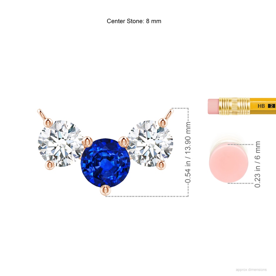 8mm Lab-Grown Classic Sapphire and Diamond Necklace in Rose Gold ruler