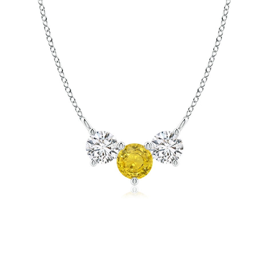 5mm AAA Classic Yellow Sapphire and Diamond Necklace in White Gold 