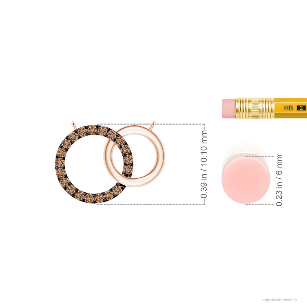 1.1mm AAA Interlocking Brown Diamond Circle Necklace Pendant in Rose Gold Ruler