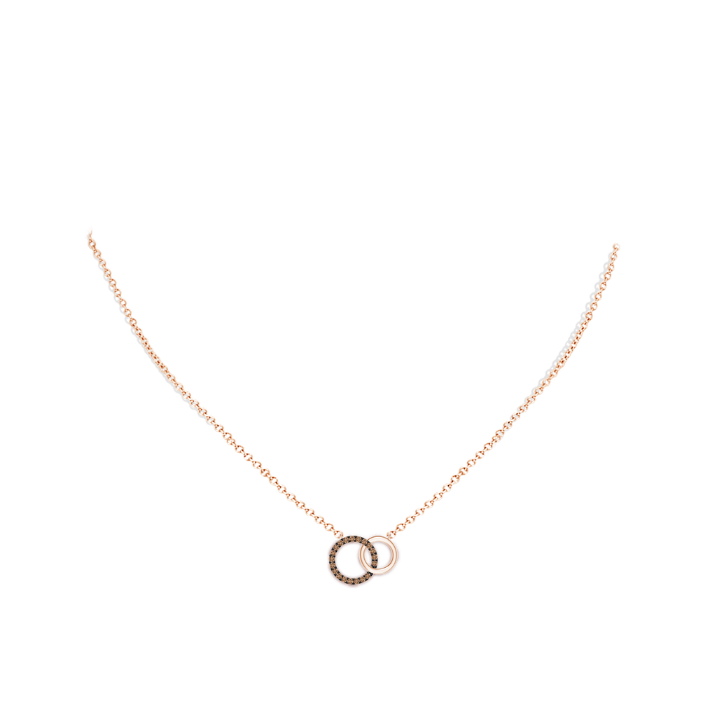 1.1mm AAA Interlocking Brown Diamond Circle Necklace Pendant in Rose Gold Body-Neck