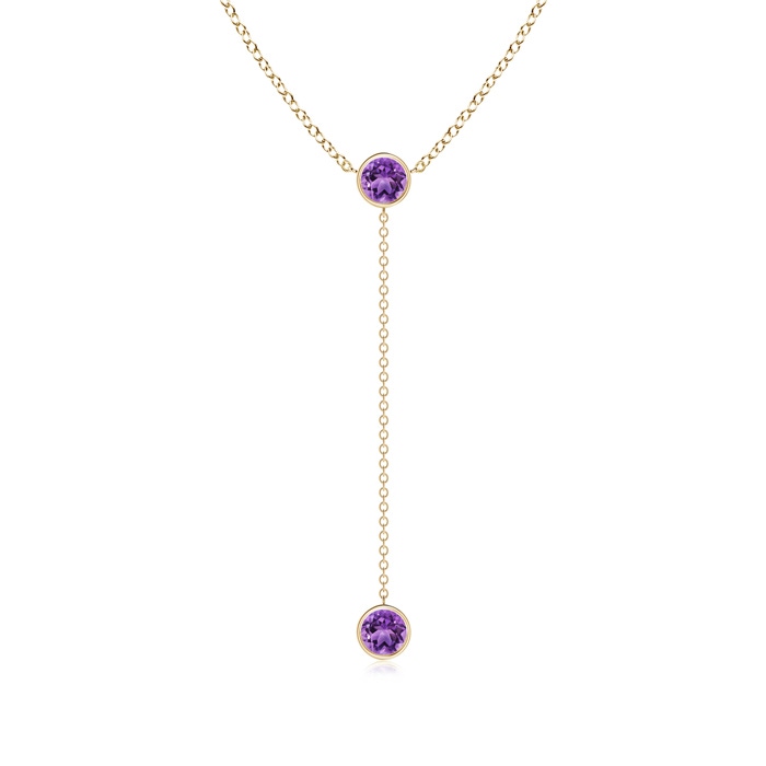 5mm AA Bezel-Set Round Amethyst Lariat Style Necklace in Yellow Gold 