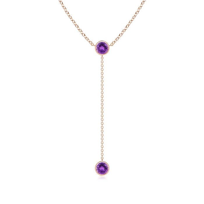 5mm AAA Bezel-Set Round Amethyst Lariat Style Necklace in Rose Gold 