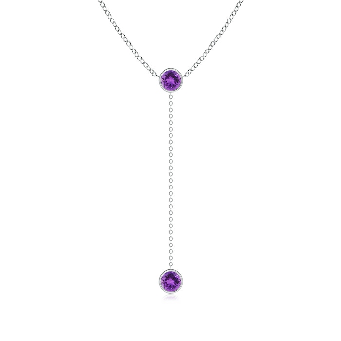 5mm AAA Bezel-Set Round Amethyst Lariat Style Necklace in White Gold