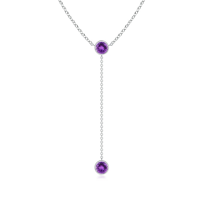 5mm AAA Bezel-Set Round Amethyst Lariat Style Necklace in White Gold 