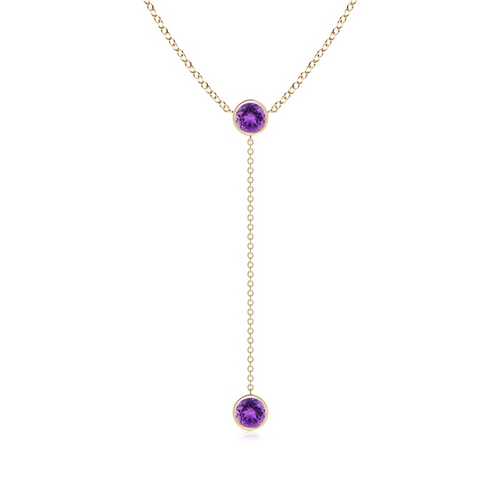 5mm AAA Bezel-Set Round Amethyst Lariat Style Necklace in Yellow Gold