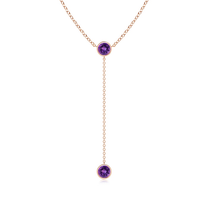5mm AAAA Bezel-Set Round Amethyst Lariat Style Necklace in Rose Gold 