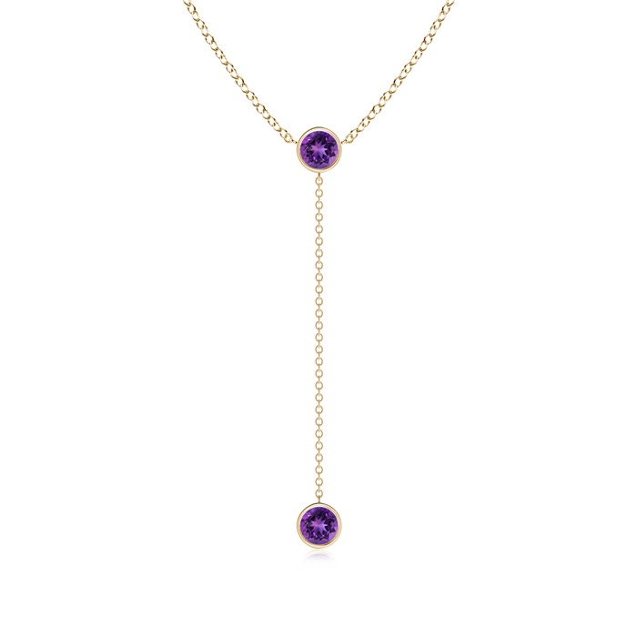5mm AAAA Bezel-Set Round Amethyst Lariat Style Necklace in Yellow Gold 