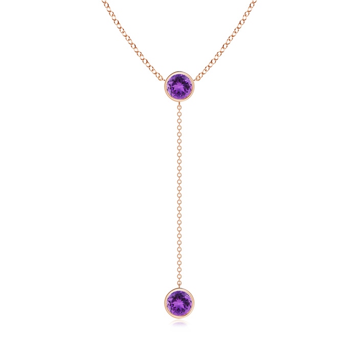 6mm AAA Bezel-Set Round Amethyst Lariat Style Necklace in Rose Gold 