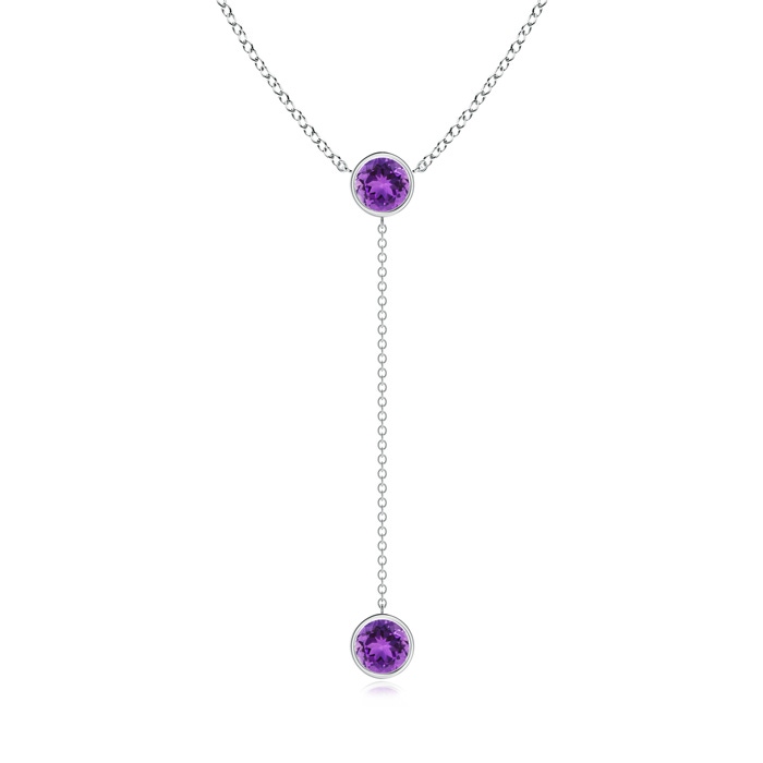 6mm AAA Bezel-Set Round Amethyst Lariat Style Necklace in White Gold