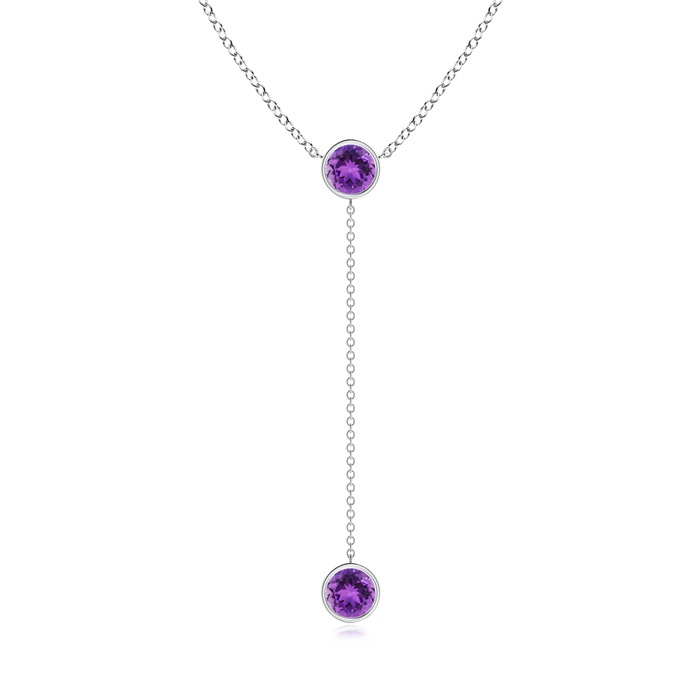 6mm AAA Bezel-Set Round Amethyst Lariat Style Necklace in White Gold 