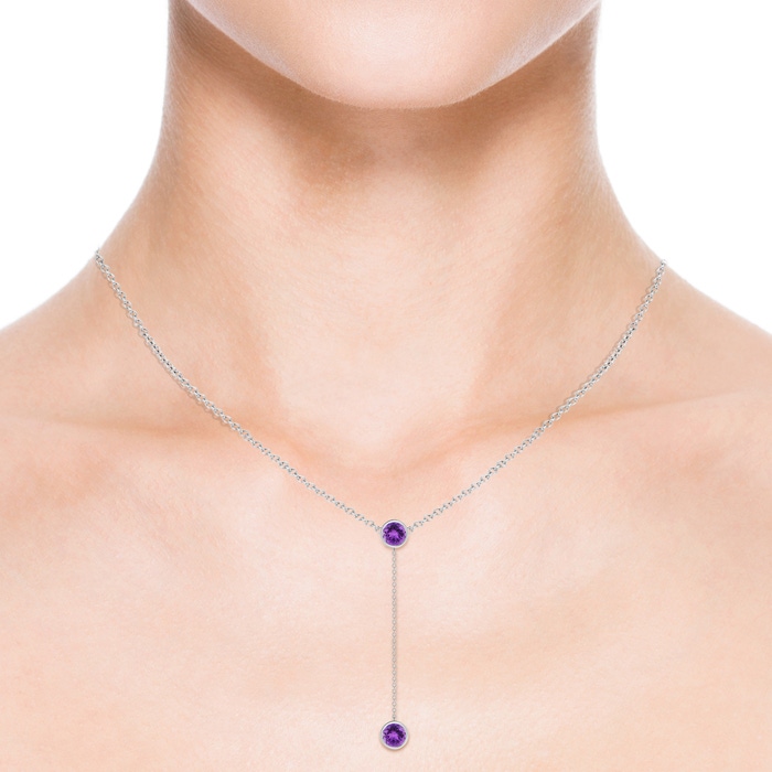 6mm AAA Bezel-Set Round Amethyst Lariat Style Necklace in White Gold product image