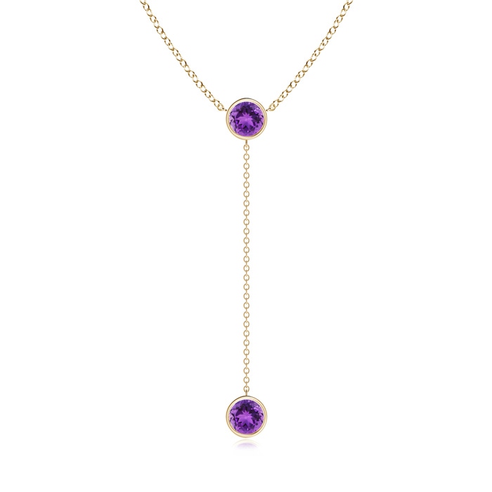 6mm AAA Bezel-Set Round Amethyst Lariat Style Necklace in Yellow Gold 