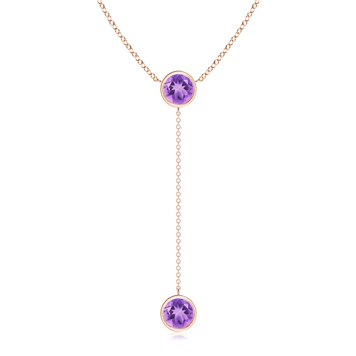 7mm A Bezel-Set Round Amethyst Lariat Style Necklace in Rose Gold 