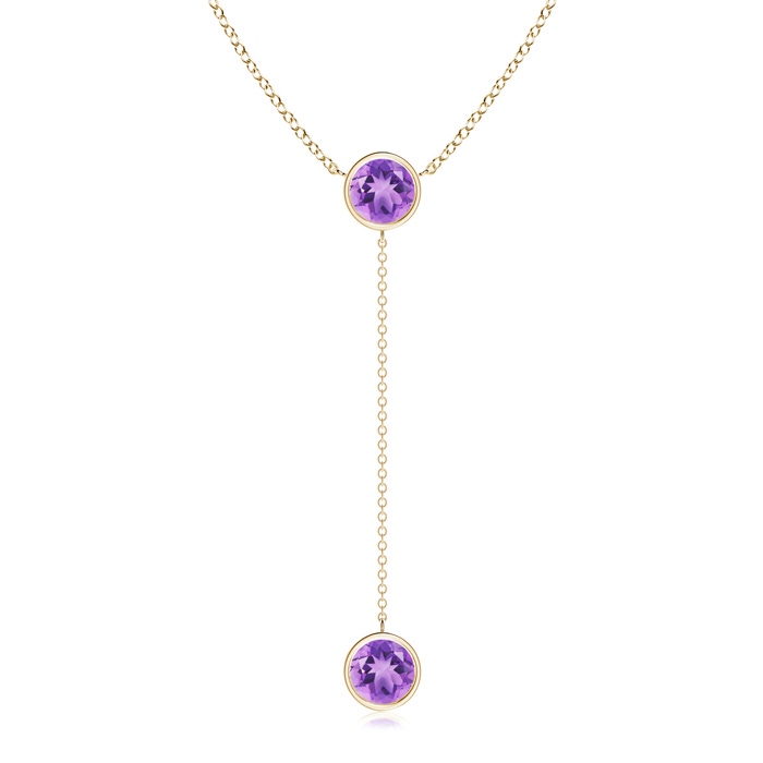 7mm A Bezel-Set Round Amethyst Lariat Style Necklace in Yellow Gold 