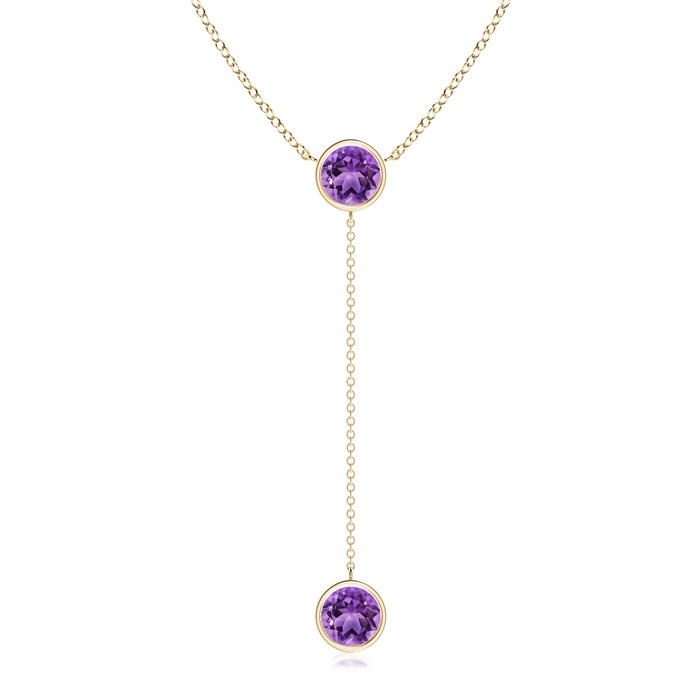 7mm AA Bezel-Set Round Amethyst Lariat Style Necklace in Yellow Gold 