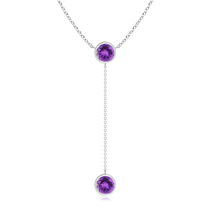 7mm AAA Bezel-Set Round Amethyst Lariat Style Necklace in White Gold 