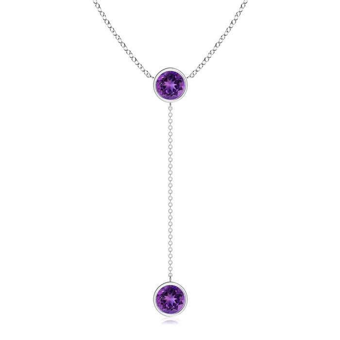 7mm AAAA Bezel-Set Round Amethyst Lariat Style Necklace in P950 Platinum 