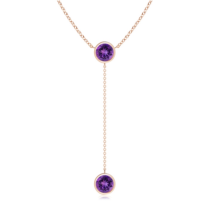 7mm AAAA Bezel-Set Round Amethyst Lariat Style Necklace in Rose Gold 