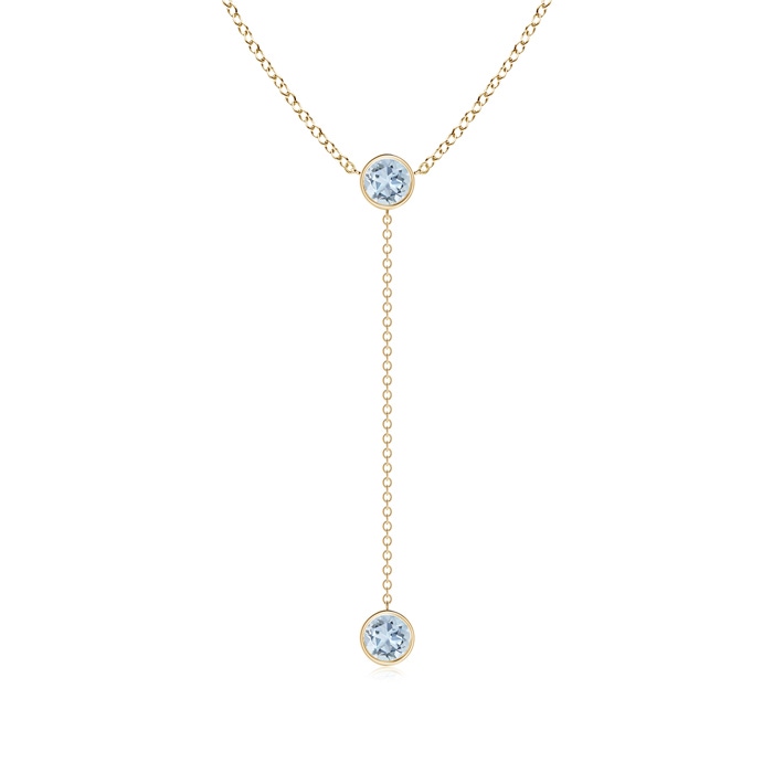 5mm A Bezel-Set Round Aquamarine Lariat Style Necklace in Yellow Gold 