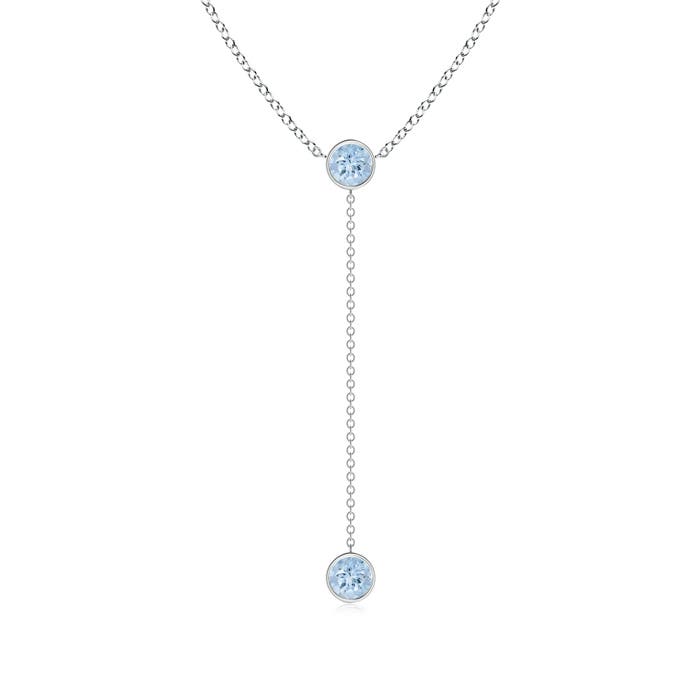 Angara 0.8 CTW Bezel-Set Round Aquamarine Lariat Style Necklace in 18K White Gold