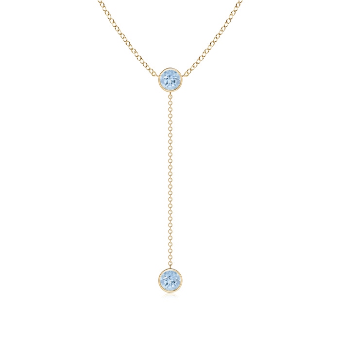 5mm AA Bezel-Set Round Aquamarine Lariat Style Necklace in Yellow Gold 