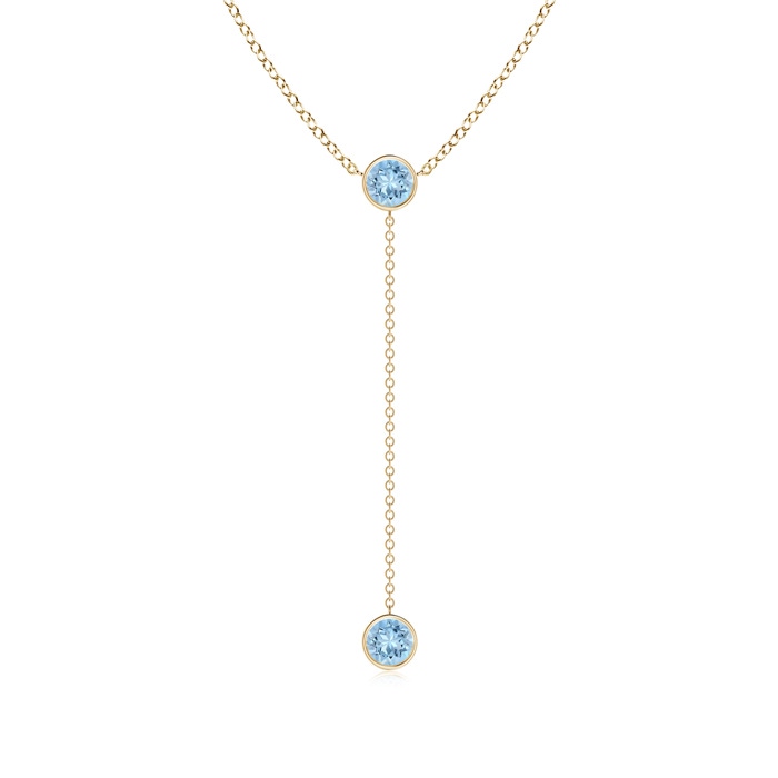 5mm AAA Bezel-Set Round Aquamarine Lariat Style Necklace in Yellow Gold 