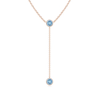 5mm AAAA Bezel-Set Round Aquamarine Lariat Style Necklace in 9K Rose Gold