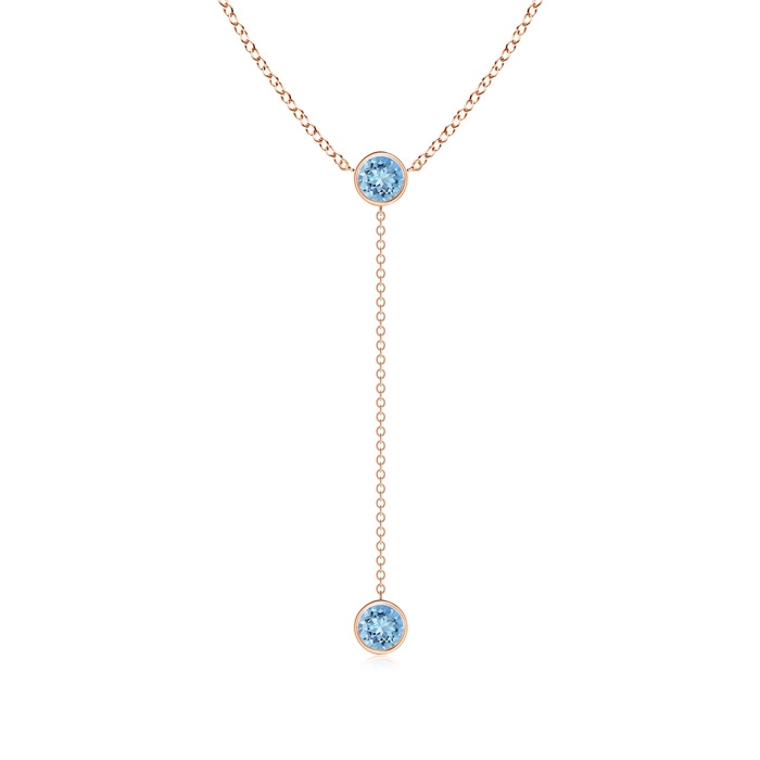 5mm AAAA Bezel-Set Round Aquamarine Lariat Style Necklace in Rose Gold