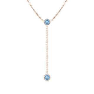 5mm AAAA Bezel-Set Round Aquamarine Lariat Style Necklace in Rose Gold