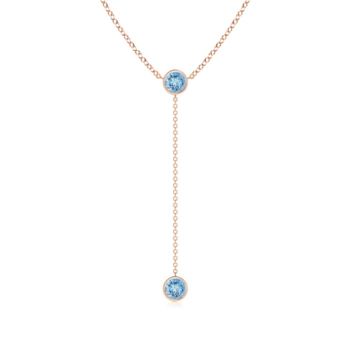 5mm AAAA Bezel-Set Round Aquamarine Lariat Style Necklace in Rose Gold 