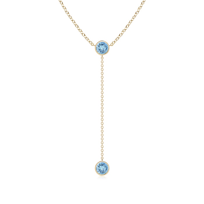 5mm AAAA Bezel-Set Round Aquamarine Lariat Style Necklace in Yellow Gold