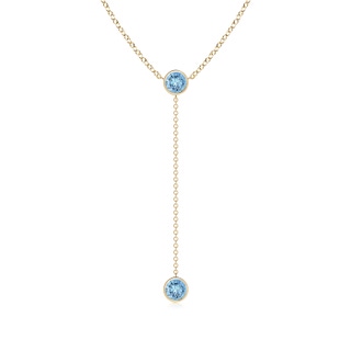 5mm AAAA Bezel-Set Round Aquamarine Lariat Style Necklace in Yellow Gold