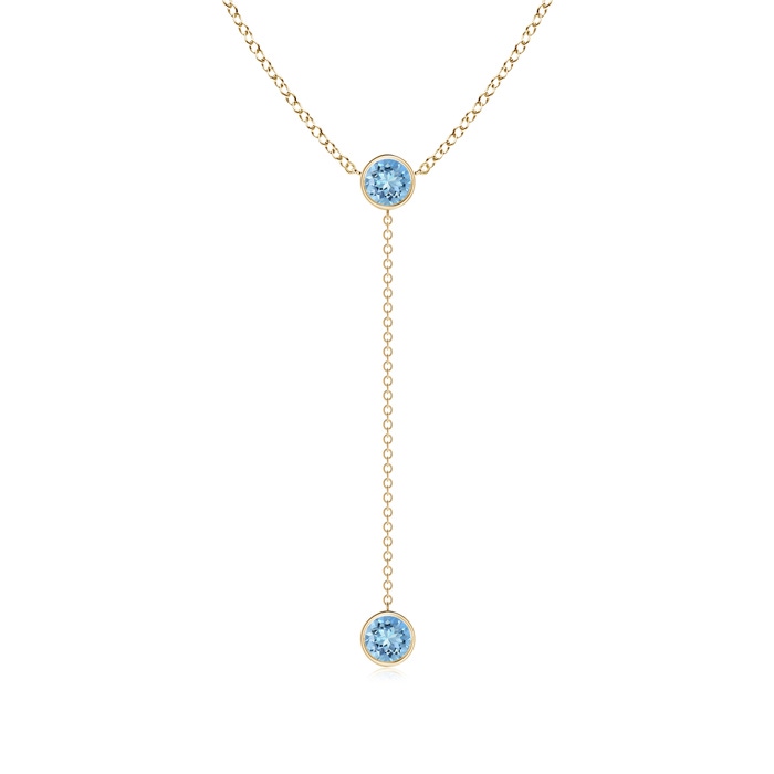 5mm AAAA Bezel-Set Round Aquamarine Lariat Style Necklace in Yellow Gold 
