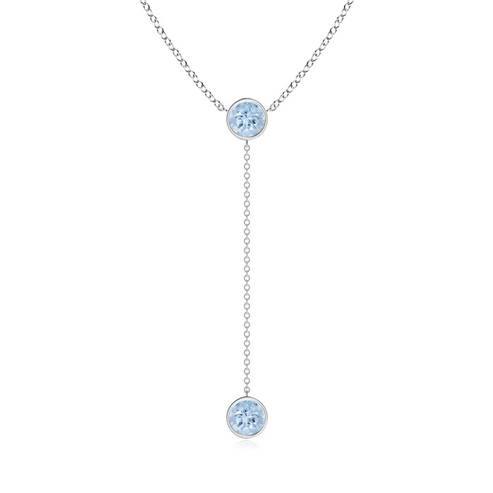 6mm AA Bezel-Set Round Aquamarine Lariat Style Necklace in White Gold 