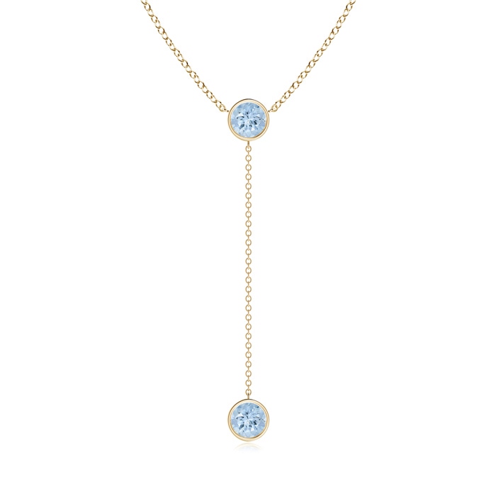 6mm AA Bezel-Set Round Aquamarine Lariat Style Necklace in Yellow Gold 