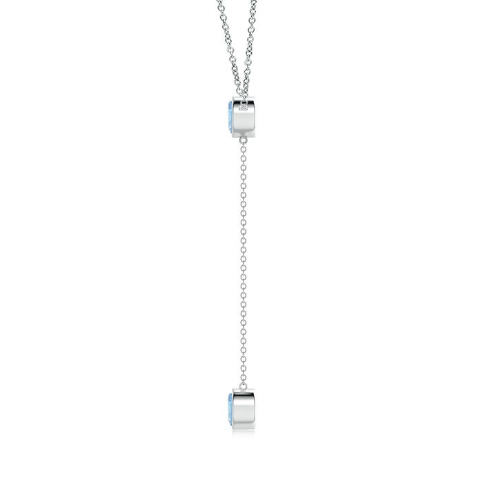 6mm AAA Bezel-Set Round Aquamarine Lariat Style Necklace in P950 Platinum - side 1