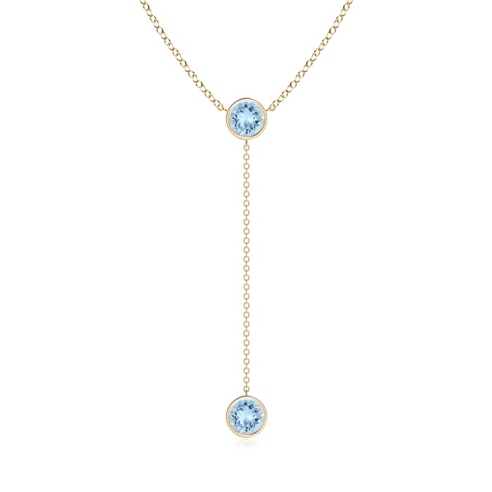 6mm AAA Bezel-Set Round Aquamarine Lariat Style Necklace in Yellow Gold 