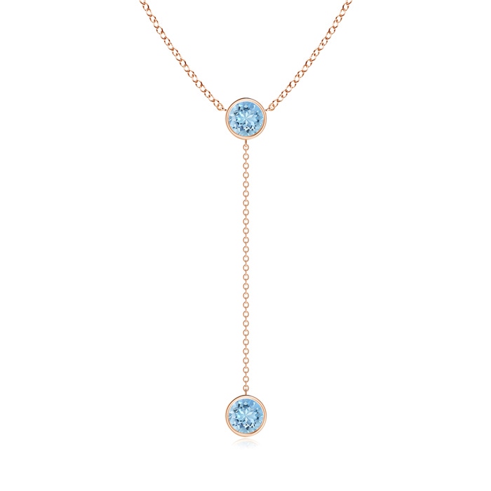 6mm AAAA Bezel-Set Round Aquamarine Lariat Style Necklace in Rose Gold 