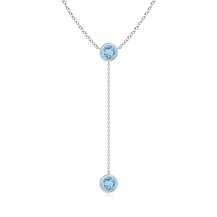 6mm AAAA Bezel-Set Round Aquamarine Lariat Style Necklace in White Gold